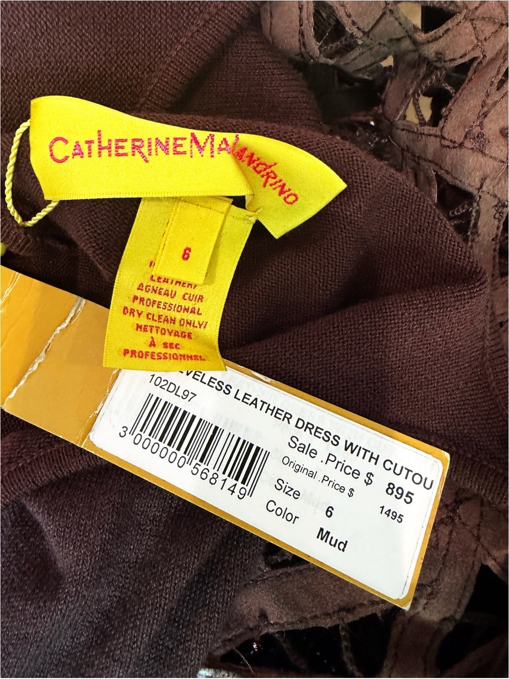 NWT Catherine Malandrino Sleeveless Brown Leather Dress with Cutouts - Picture 6 of 6